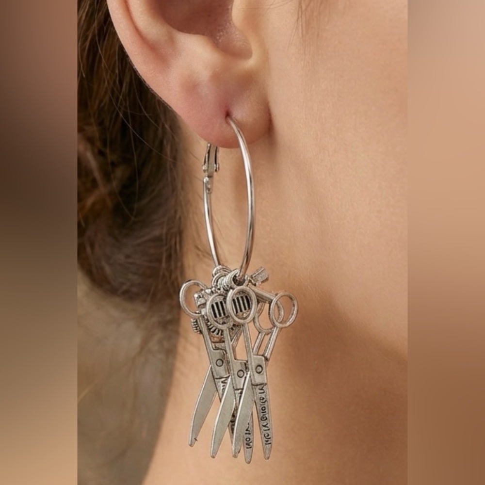 Unique Scissor Charm Hoop Earrings – Artisan Style NWT
